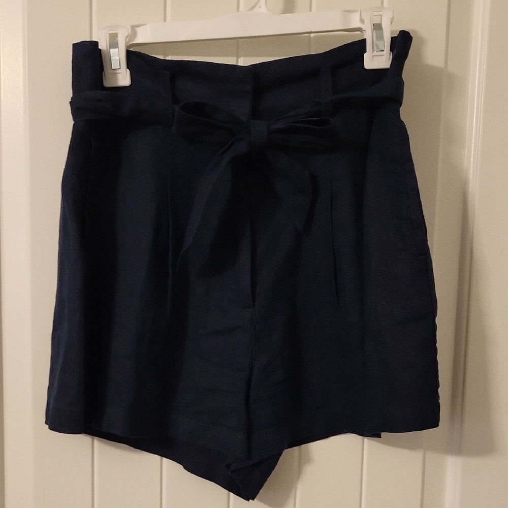 Navy High-Waisted Shorts with Bow